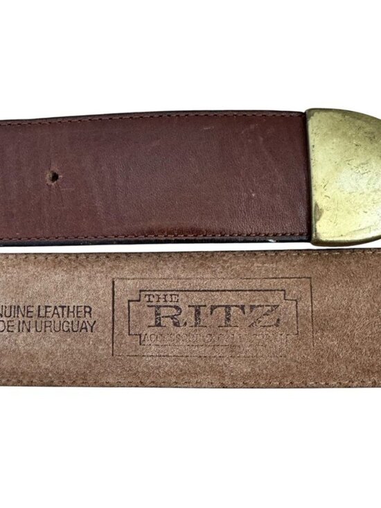 Vintage The Ritz Brown Genuine Leather Solid Brass Buckle Retro Waist Belt Sz S main image 4